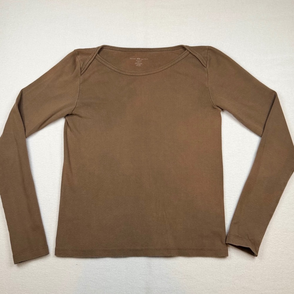 Brandy Melville Brown Long Sleeve Cotton Crew Neck Top One Size Slim Fit